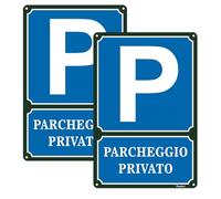 Cartelli Parcheggio Privato Metallo, 2 pezzi, misurano 30 x 20 cm. Segnalazione di Proprietà Privata in Alluminio, Impermeabile e Resistente ai Raggi UV.