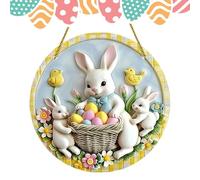 Cartelli Per Porte Con Conigli - Cartelli Per Di Pasqua, Ornamento Da Appendere Rotondo In Acrilico Con Famiglia Di Conigli | 7,8 Pollici, Decorazione Da Parete Primaverile Per Porte Anteriori,