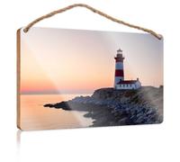 Cartelli per porte divertenti per ufficio, tramonto sulla costa, faro, insegna in legno, piccoli cartelli per la decorazione domestica, insegna estiva per porta (23 x 35 cm)