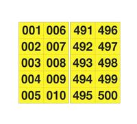 CARTELLI SEGNALATORI - 908.25 - Numero adesivo da 001 a 500 - 45 x 24 mm - 10 et-fg - 50 fogli - nero-giallo - 101842 - Conf. da 1 Pz. - 908.25