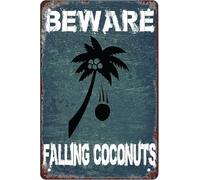 Cartelli Warning Beware Falling Coconuts & Porch Targa In Metallo Appendere Targhe Per Caffè Cucina Club Cancelli M