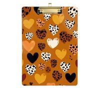 Cartellina per appunti per bambini con motivo leopardato marrone e cuore, formato A4, per il primo anno, per insegnanti, colore oro, 22,9 x 30,5 cm