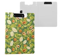 Cartellina portablocco con foglie verdi, formato A4, con doppia clip, portapenne, per scuola, con copertina rigida