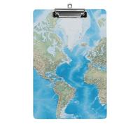 Cartellina portablocco con mappa del mondo, in acrilico, carino, alla moda, decorativo, 31,8 x 21,6 cm, formato A4, clip in acrilico per classe, insegnanti, forniture per ufficio