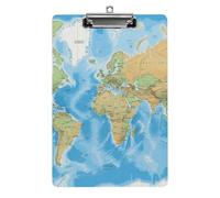 Cartellina portablocco con mappa del mondo, in acrilico, carino, alla moda, decorativo, 31,8 x 21,6 cm, formato A4, clip in acrilico per classe, insegnanti, forniture per ufficio