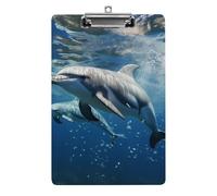 Cartellina portablocco in acrilico con delfini, decorativa, 31,8 x 21,6 cm, formato A4, clip in acrilico per classe, insegnanti, forniture per ufficio