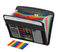 Cartellina portadocumenti con cerniera, formato A4, espandibile, per documenti, lettere, ricevute, banconote, 13 tasche colorate, colore: nero