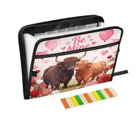 Cartellina portadocumenti espandibile con 13 tasche e etichette, formato A4, con cerniera, motivo: coppia di mucca delle Highland