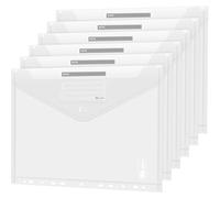 Cartellina portadocumenti, formato A4, 10 pezzi, trasparente, con bottone automatico, con fori per rilegatura e tasca per etichette, impermeabile