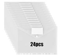 Cartellina portadocumenti, formato A4, 24 pezzi, trasparente, in plastica, formato A4, con chiusura in velcro, tasca per etichette, 11 fori, espandibile, impermeabile, per documenti, organizer