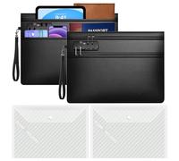 Cartellina portadocumenti ignifuga con lucchetto, doppio scomparto con chiusura lampo, multiplo isolamento termico, impermeabile, con 2 tasche portadocumenti per contanti, documenti, oggetti di valore