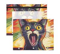 Cartellina portadocumenti in plastica trasparente per lettere formato A4, confezione da 2, per insegnanti, ritorno a scuola, illustrazione colorata con gatto urlante