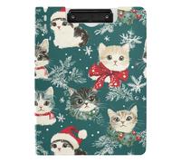 Cartelline portablocco pieghevole con simpatico gatto di buon Natale, formato A4, con doppia clip, portapenne da ufficio, con copertina rigida