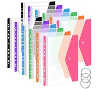 Cartelline Portadocumenti A4 Plastica, 12 Pezzi Cartellina Portadocumenti Perforate, Buste Trasparenti A4 con Bottoni ed Etichette per Scuola, Ufficio