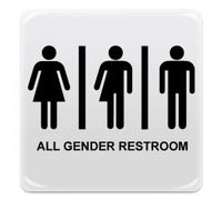 Cartello Adesivo All gender restroom - Bagno per tutti - Pittogramma adesivo effetto lente di formato mm. 95x95, realizzati in pvc adesivo bianco e stampati attraverso tecnica serigrafica