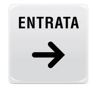 Cartello Adesivo entrata freccia destra - Pittogramma adesivo effetto lente di formato mm. 95x95, realizzati in pvc adesivo bianco e stampati attraverso tecnica serigrafica