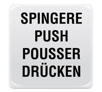 Cartello Adesivo spingere - Pittogramma adesivo effetto lente multilingue di formato mm. 95x95, realizzati in pvc adesivo bianco e stampati attraverso tecnica serigrafica