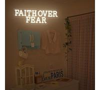 Cartello al neon con scritta "Faith Over Fear", decorazione a LED con dedica della Bibbia, regalo per i cristiani, regalo per amanti di Gesù, segno religioso, decorazione natalizia