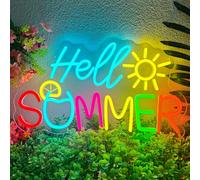 Cartello al neon "Hello Summer" per decorazione murale, elemento di limone e sole, luci LED, alimentato da USB, dimmerabile, cartelli LED per bar, sala giochi, rifugio maschile, estate, spiaggia