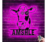 Cartello al neon personalizzato con mucca da latte per arte da parete, cartello luminoso notturno a LED in metallo con 16 colori che cambiano e alimentati a USB/a batteria, regali per feste di Natale