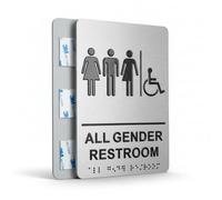 Cartello All Gender Toilette, conforme ADA, accessibile in sedia a rotelle, icone in rilievo e Braille di grado 2, include strisce adesive per una facile installazione, 15,2 cm di larghezza x 22,9 cm
