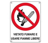 CARTELLO ALLUMINIO 16,6x23,3cm 'Vietato fumare e usare fiamm