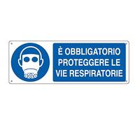 CARTELLI SEGNALATORI - E1903K - Cartello segnalatore - 35x12,5 cm - E' OBBLIGATORIO PROTEGGERE LE VIE RESPIRATORIE - alluminio - Cartelli Segnalatori - 79814 - Conf. da 1 Pz. - E1903K