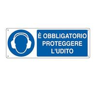 CARTELLO ALLUMINIO 35x12,5cm 'E' obligatorio proteggere l'udito" CARTELLI SEGNALATORI