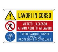 CARTELLO ALLUMINIO 50x33,3cm 'Lavori in corso/E' vietato./ E' obbligato' CARTELLI SEGNALATORI