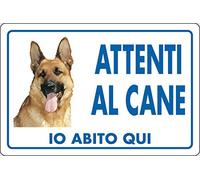 cartello alluminio cm 30x20 ATTENTI AL CANE IO ABITO QUI