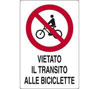 cartello alluminio cm 30x20 VIETATO IL TRANSITO ALLE BICICLETTE