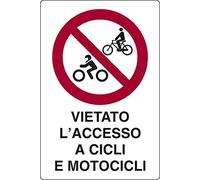 cartello alluminio cm 30x20 VIETATO L'ACCESSO A CICLI E MOTOCICLI