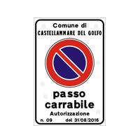 CARTELLO ALLUMINIO PASSO CARRABILE 60x40 4 FORI RIFRANGENTE A NORMA 3mm SPESSORE