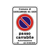 CARTELLO ALLUMINIO PASSO CARRABILE 60x40 cm A NORMA CON 4 FORI RIFRANGENTE