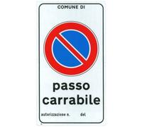 CARTELLO ALLUMINIO PASSO CARRABILE CM.45x25