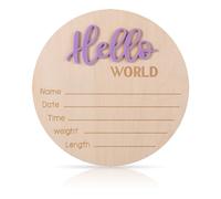 Cartello Annuncio Bambino, 15cm Cartello Hello World in Legno Carte Milestone Neonato per Neonati Maschi e Femmine Accessori per Foto Baby Shower Asilo Nido Ospedaliero (Viola Chiaro)