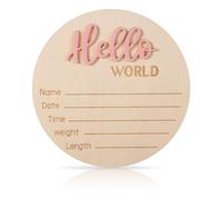 Cartello Annuncio Bambino, 15cm Cartello Hello World in Legno Carte Milestone Neonato per Neonati Maschi e Femmine Accessori per Foto Baby Shower Asilo Nido Ospedaliero (Rosa Chiaro)