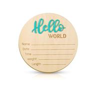 Cartello Annuncio Bambino, Hello World in Legno da 15cm Cartello Benvenuto Neonato Mesi Neonato per Foto per Oggetti di Scena Baby Shower Asilo Nido Ospedale (Azzurro)