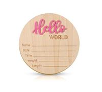 Cartello Annuncio Bambino, Hello World in Legno da 15cm Cartello Benvenuto Neonato Mesi Neonato per Foto per Oggetti di Scena Baby Shower Asilo Nido Ospedale (Rosa)