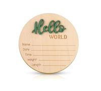 Cartello Annuncio Bambino, Hello World in Legno da 15cm Cartello Benvenuto Neonato Mesi Neonato per Foto per Oggetti di Scena Baby Shower Asilo Nido Ospedale(Verde)