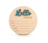 Cartello Annuncio Bambino, Hello World in Legno da 15cm Cartello Benvenuto Neonato Mesi Neonato per Foto per Oggetti di Scena Baby Shower Asilo Nido Ospedale(Blu)