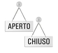 Cartello Aperto - Chiuso in melamina bianco | con catenella e ventosa | 175x65 mm | 31212-WS