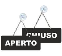 Cartello Aperto Chiuso in PMMA CRYLUX COLATO con catena e ventosa 17,5cmx6,5cm nero open closed