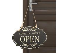Cartello Aperto e Chiuso, in Legno, Double-Face, con Scritta in Lingua Inglese Come in We Are Open/Sorry We Are Close, Rustico, informativo, Negozio, Ristorante, Bar, Reversibile, Vintage, in Legno,