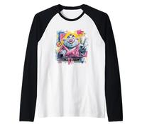 Cartello Artistico Grafico con Panda Sorridente e Graffiti Maglia con Maniche Raglan