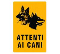 Cartello Attenti ai Cani 20x30 cm Doppio Cane Giallo Segnale Attenzione con Strisce Adesive per Cancello Recinzione Casa Azienda