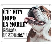 CARTELLO ATTENTI AL CANE - BULLDOG INGLESE c'è vita dopo la morte, entra e lo scoprirai - Con Adesivo in Vinile e Pannello in Forex (Pannello 5mm Stampato)