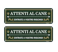 Cartello Attenti Al Cane Entrate A Vostro Rischio, 2 Pezzi 25 x 8 cm Alluminio con Adesivo per Locali e Proprietà Privata