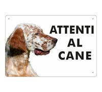 CARTELLO ATTENTI AL CANE SETTER INGLESE IN METALLO ALLUMINIO RIGIDO 30X20 CM SPE