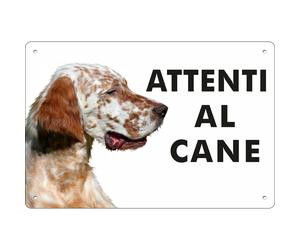 CARTELLO ATTENTI AL CANE SETTER INGLESE IN METALLO ALLUMINIO RIGIDO 30X20 CM SPE